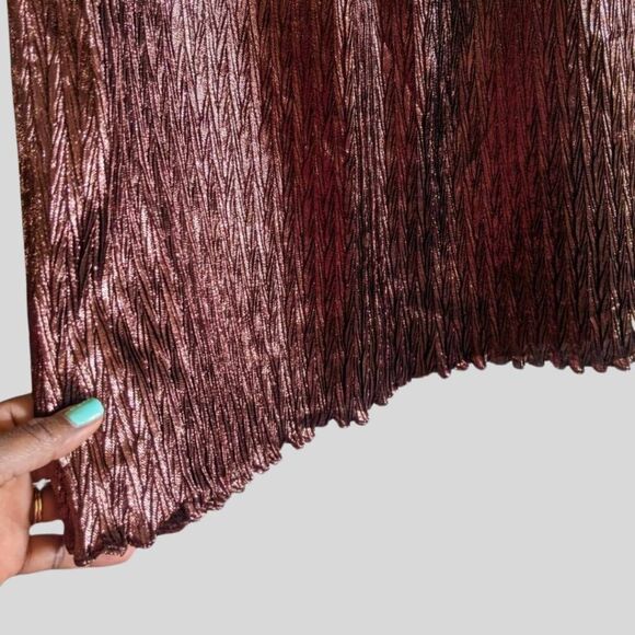 Evan Picone Metallic Brown Pleated Midi Skirt Women's Size 4 A-Line Vintage USA - Picture 12 of 12